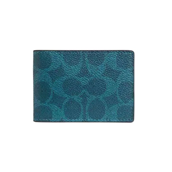 Coach Other - Coach Compact Billfold Wallet in Aquamarine Signature Canvas & Calf Leather